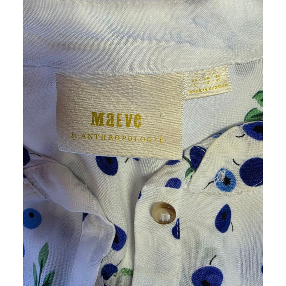 Women's Maeve by Anthropologie White Blue Blueberry Button Down Shirt Size 8 - Picture 11 of 13